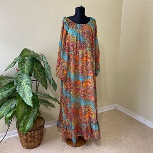 Vintage SILHOUETTES Maxi Dress Lined multicolor abstract reptile print  size 16